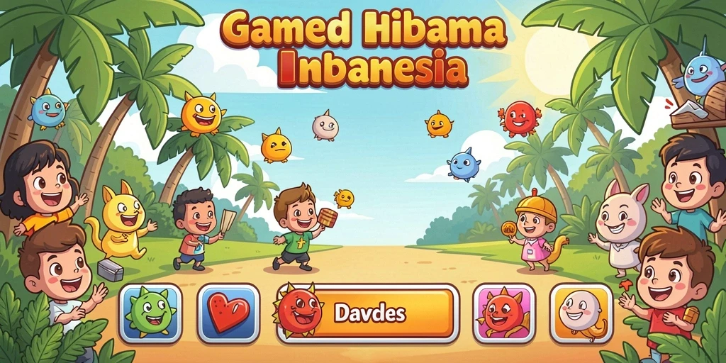 Screenshot menunjukkan tampilan utama permainan slot dengan tema ceria.